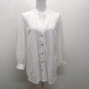 Anthropologie Womens 12 White Linen Blend Button